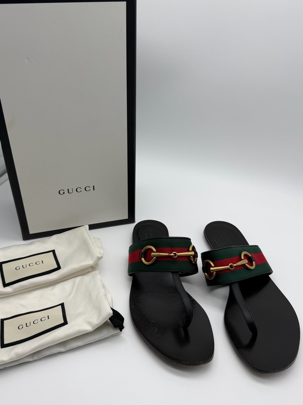 Gucci Black Lifford Leather Flip Flop Thong Sandal Size 35+